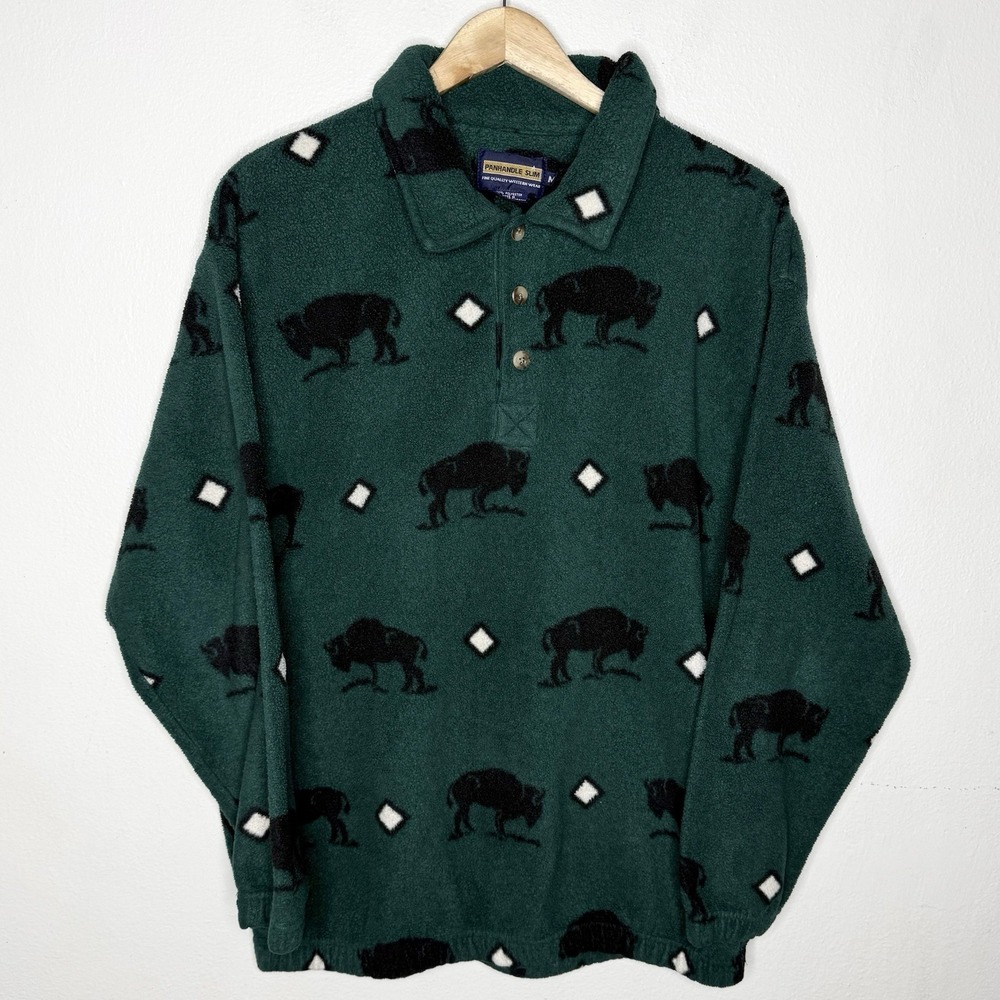 Panhandle Slim Green Buffalo Bison Fleece Pullover‎ Sweater Men's Medium
